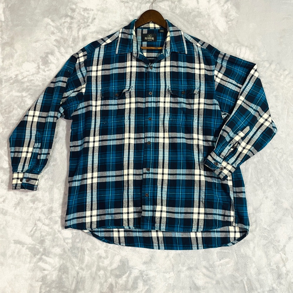 RedHead Flannel Shirt Mens XL Blue Excellent Plaid Button Down Long Sleeve